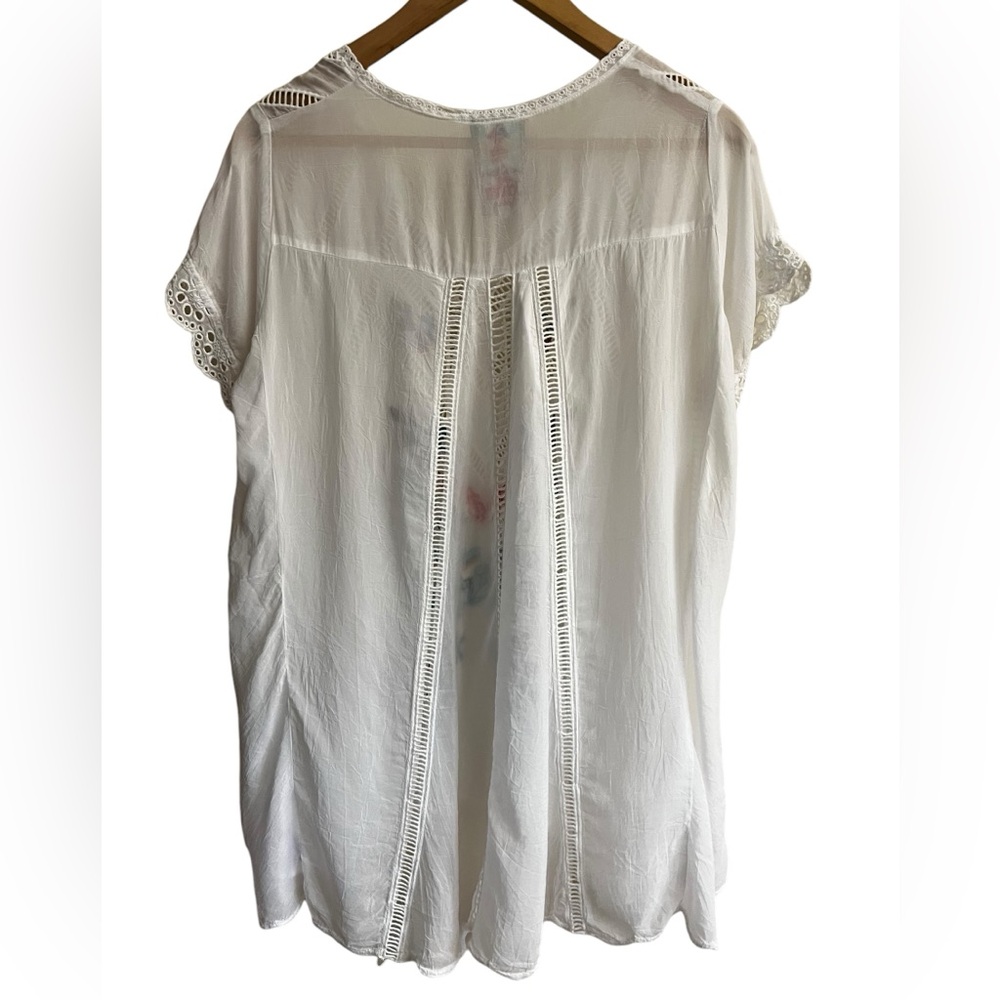 JOHNNY WAS Floral Embroidered Cupra Rayon Swing Top Blouse Tunic White Sz S Boho - Picture 12 of 13